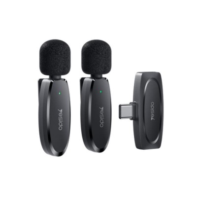 YESIDO KR13 MICROPHONE MEMS 2PCS WITH CLIP TYPE-C  WIRELESS 2,4GHz BLACK