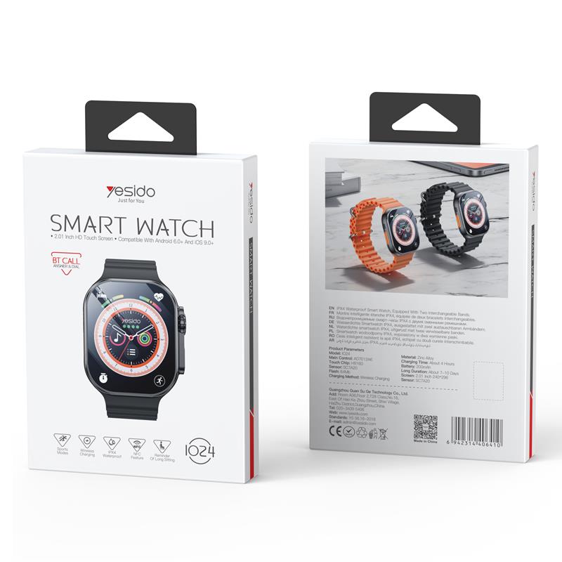 YESIDO IO24 SMARTWATCH BT5.0+NFC 200mAh IPX4 ( WITH 2 STRAPS) BLACK