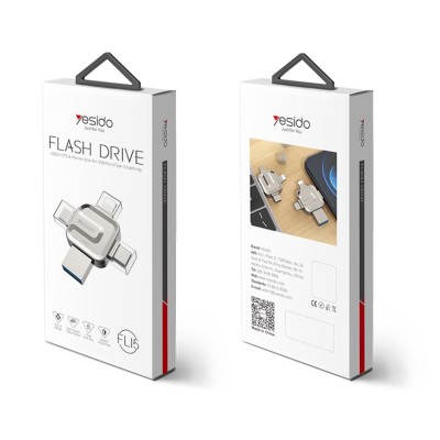 YESIDO FLASH DISK L15 4IN1 OTG ADAPTER USB 3.0 64GB SILVER