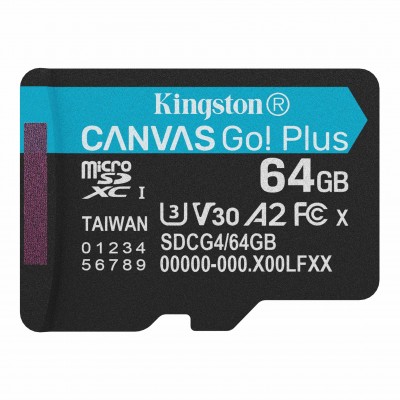 Kingston memory card 64GB microSDXC Canvas Go Plus Gen4 200R A2 U3 Single Pack w/o ADP