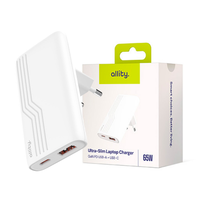 Allity GaN PD QC charger ATC-02-65WAC 1x USB-C 1x USB-A 65W white